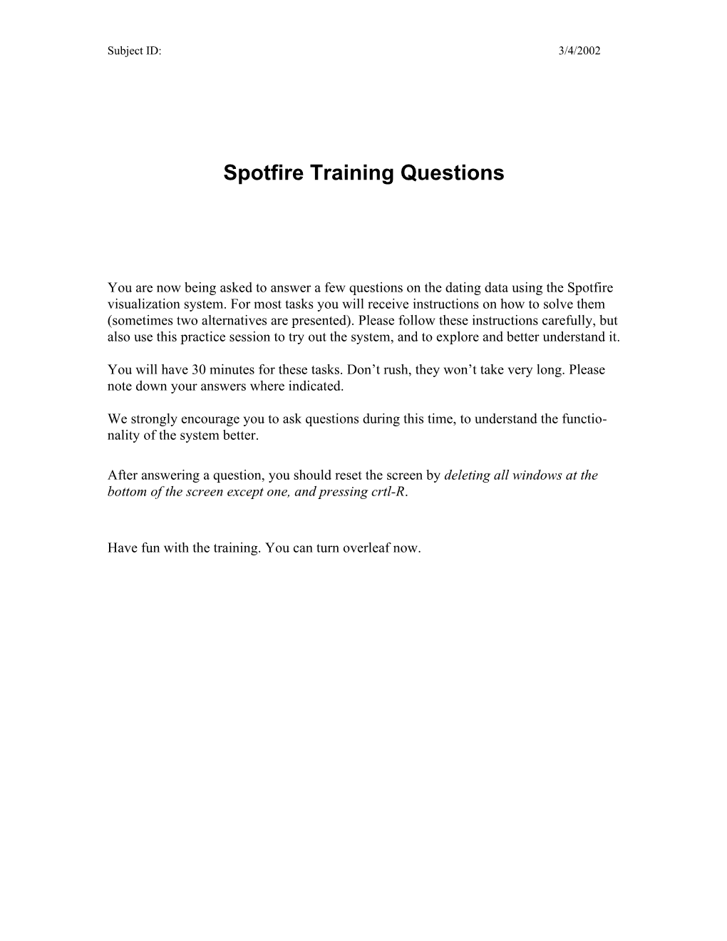 Spotfire Training Questions