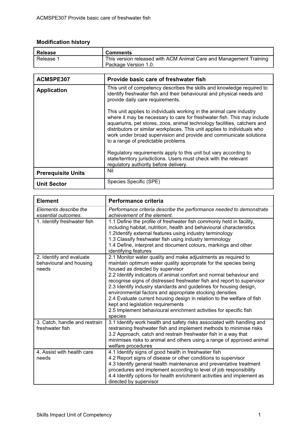 ACMSPE306 Provide Basic Care of Marine and Freshwater Fish