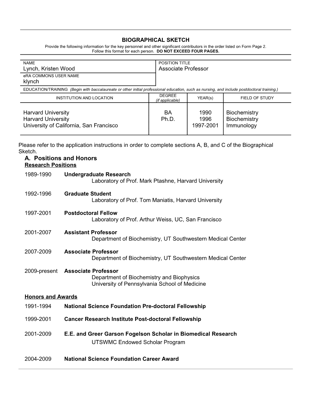 PHS 398 (Rev. 9/04), Biographical Sketch Format Page s12