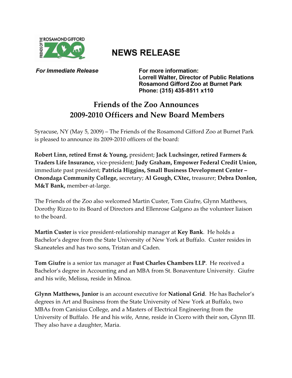 Friends of the Zoo Announces