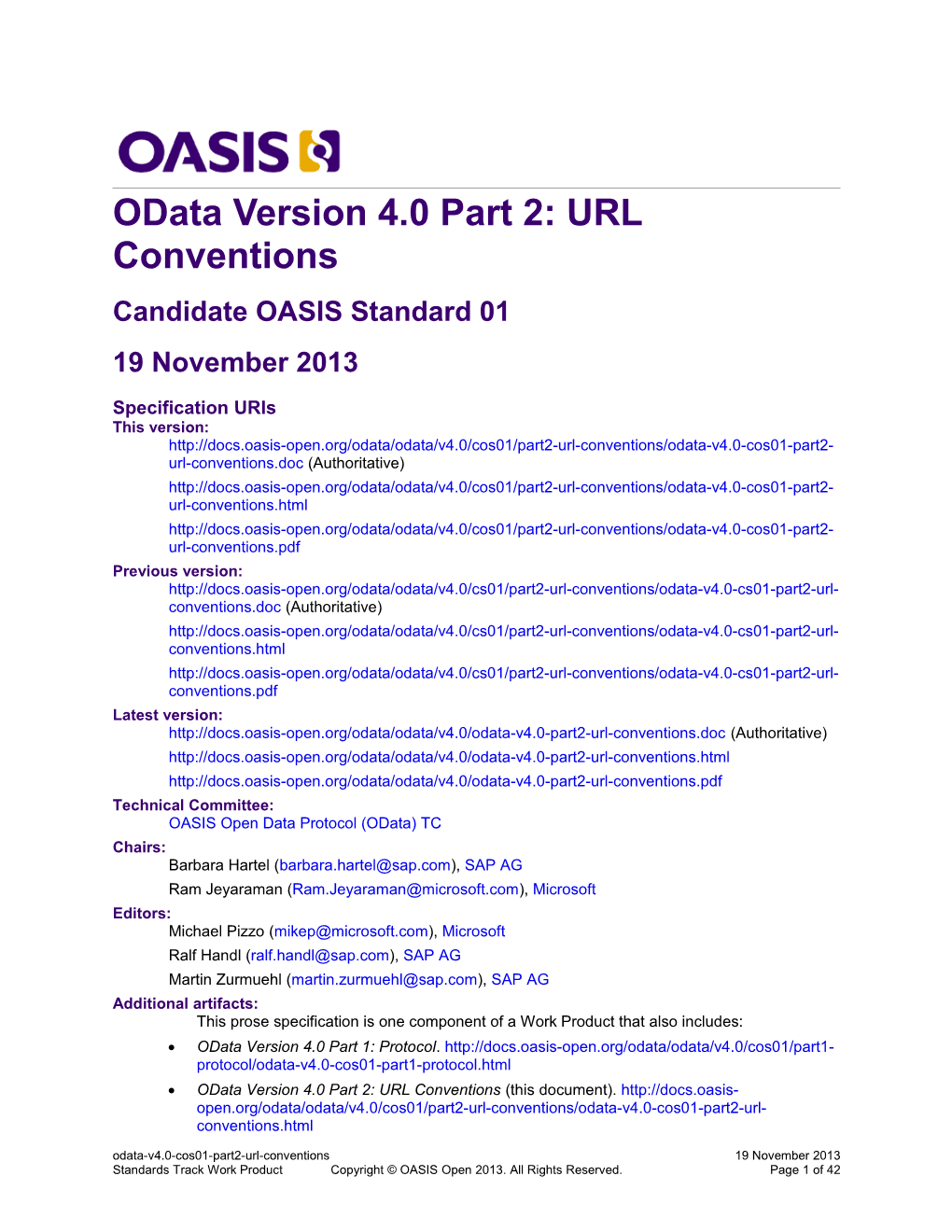 Odata Version 4.0 Part 2: URL Conventions