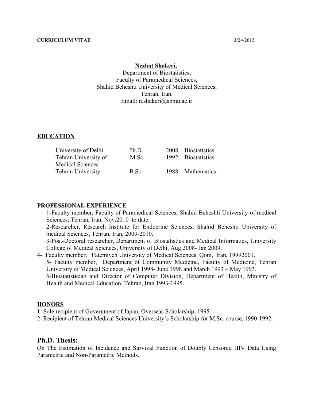 Curriculum Vitae 3/24/2015