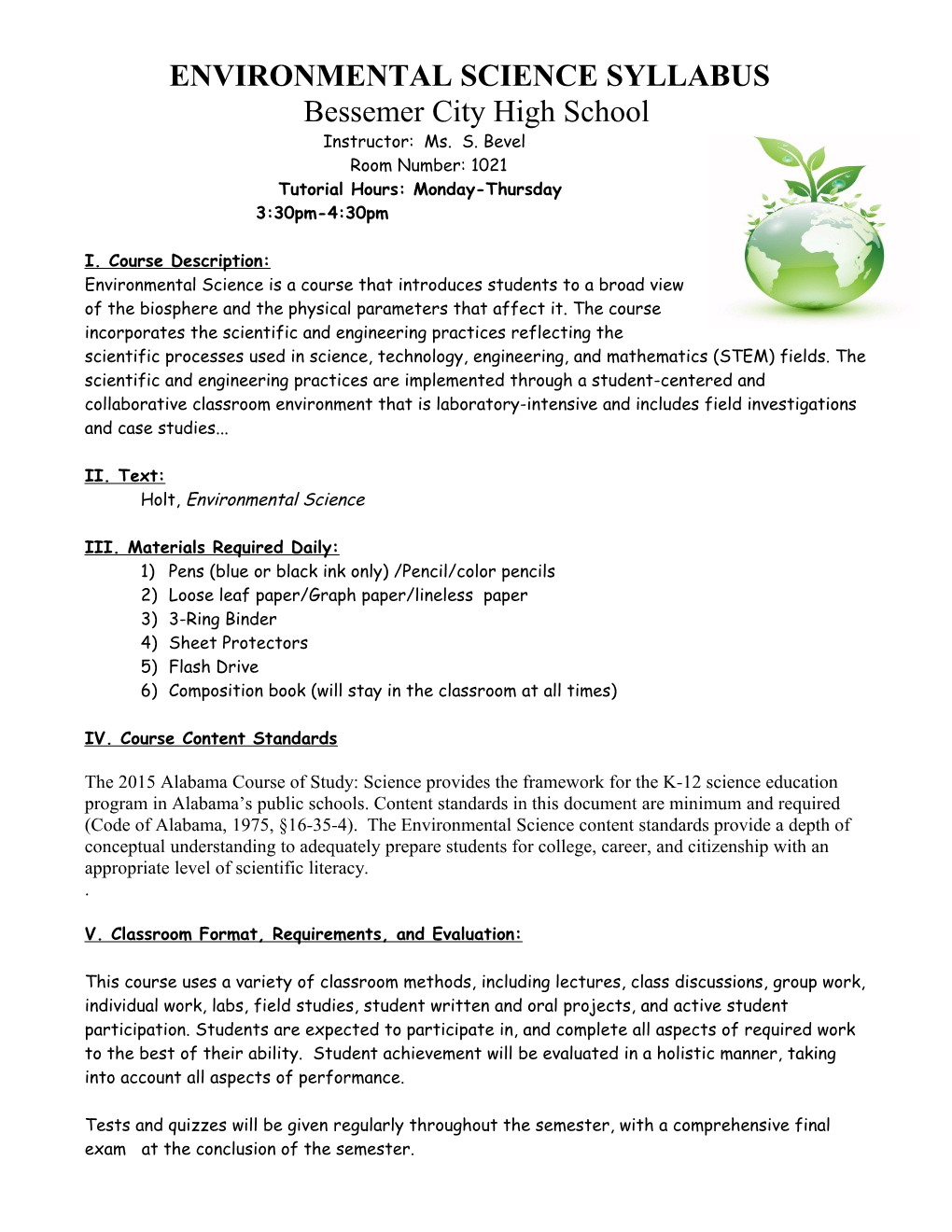 Environmental Science Syllabus s1