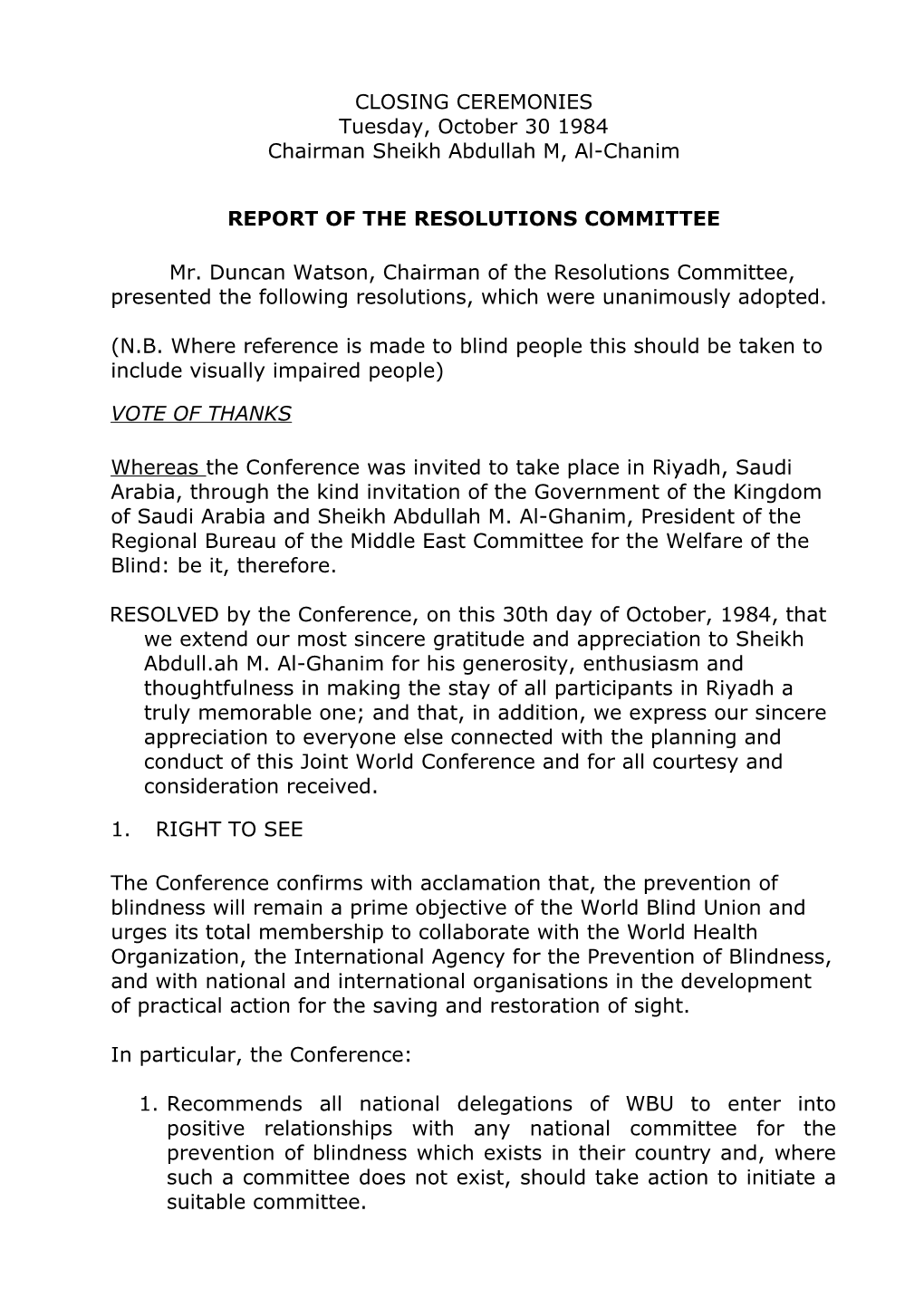 Report of the Resolutions Committee