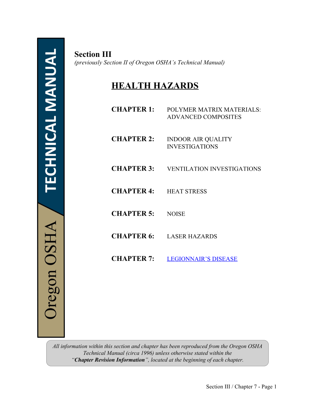 Technical Manual, Sec. 3, Ch. 7: Legionnaire S Disease
