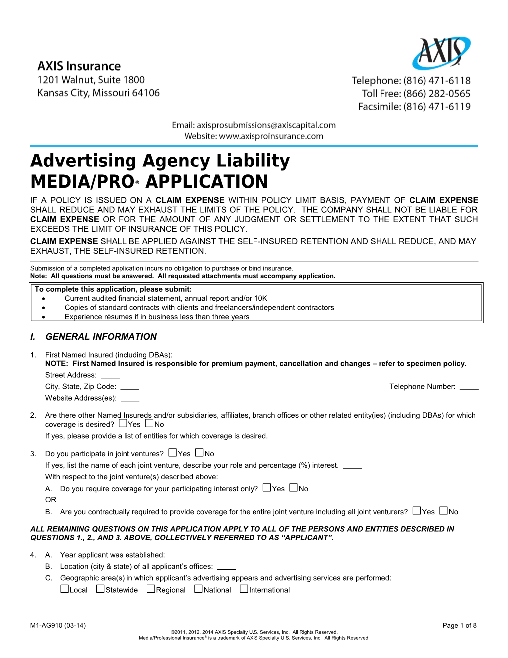 Advertising Agency Liability Application