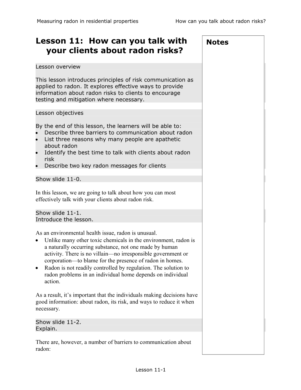 Lesson 11: How Can You Talk with Your Clients About Radon Risks?