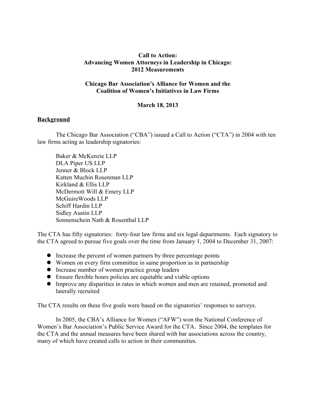 The Call to Action on Women in Leadership in the Chicago Legal Community