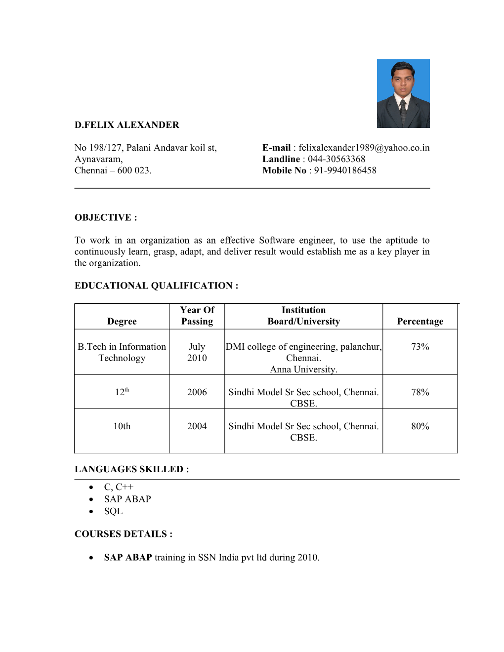 Template for Resume
