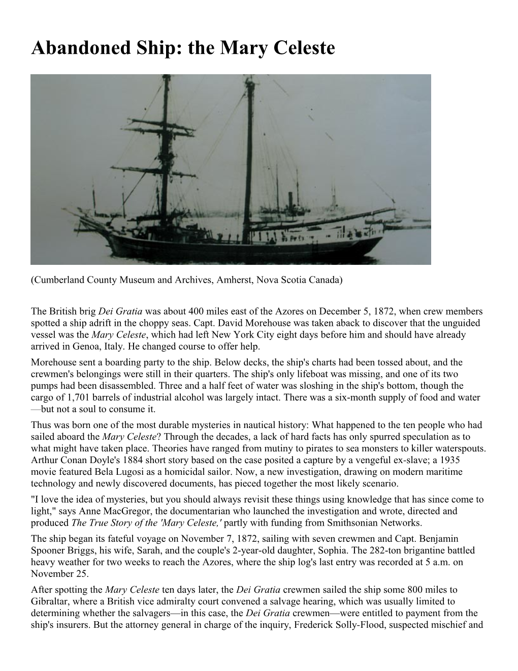 Abandoned Ship: the Mary Celeste