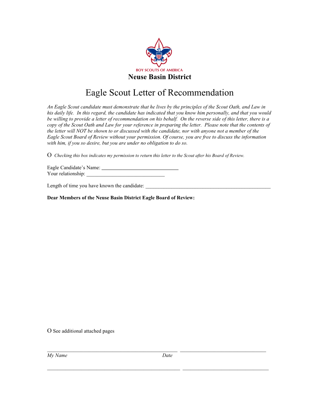 Eagle Scout Letter of Recommendation