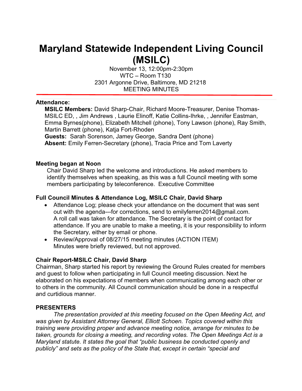 Maryland Statewide Independent Living Council (MSILC)