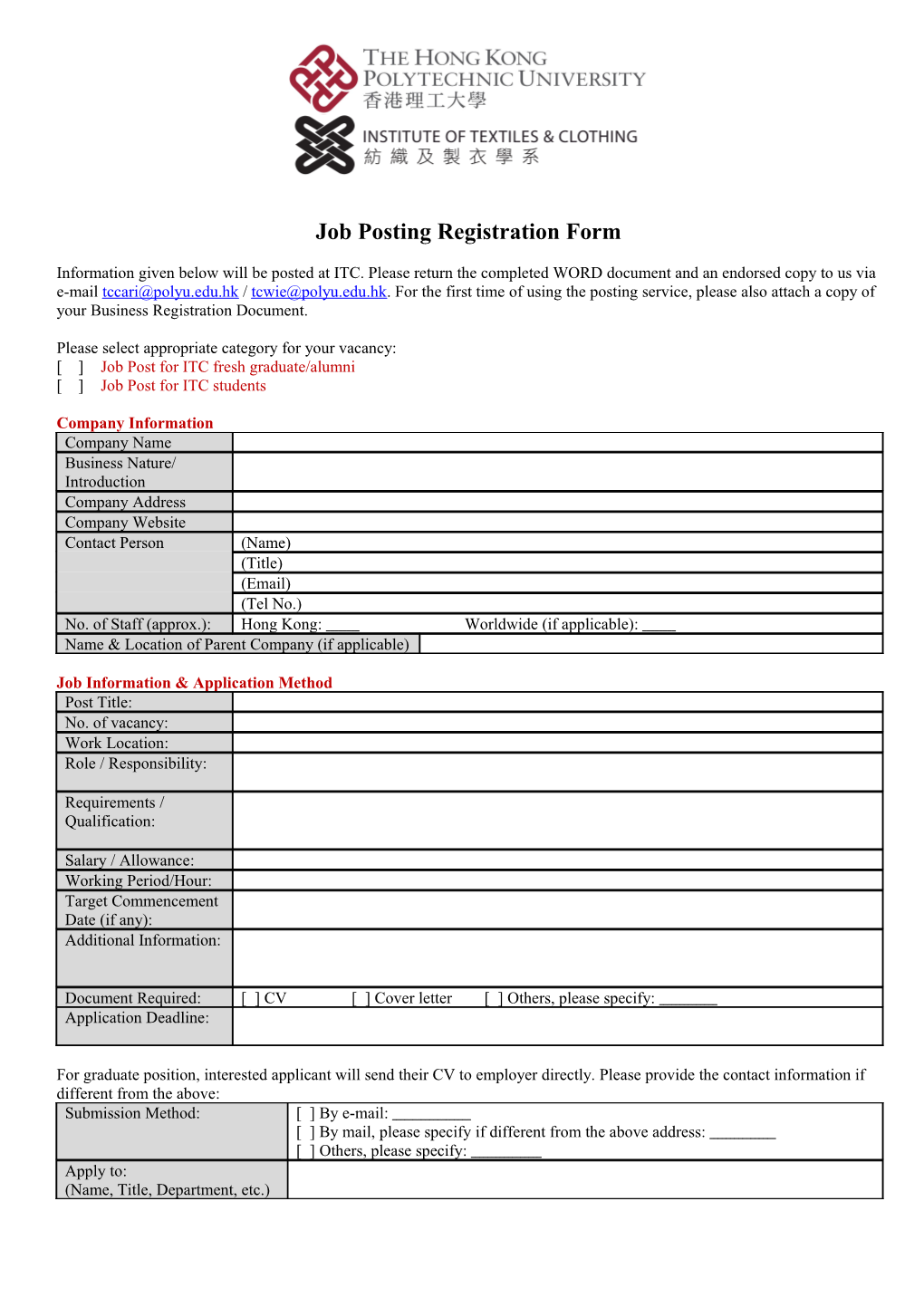 Job Posting Registration Form