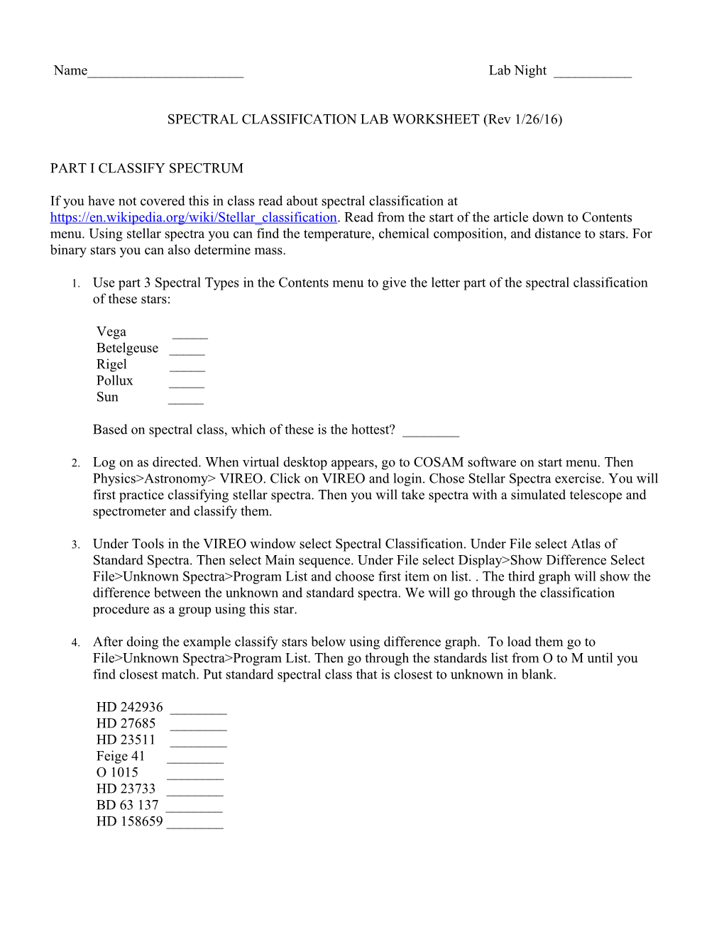 Instructions for Spectra Lab