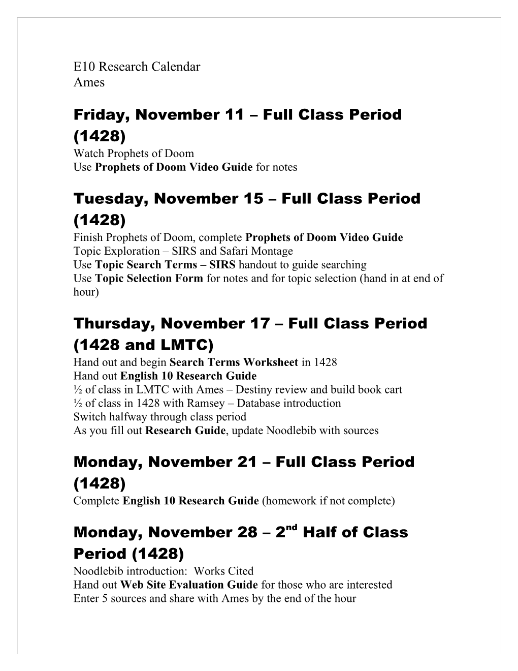 Friday, November 11 Full Class Period (1428)