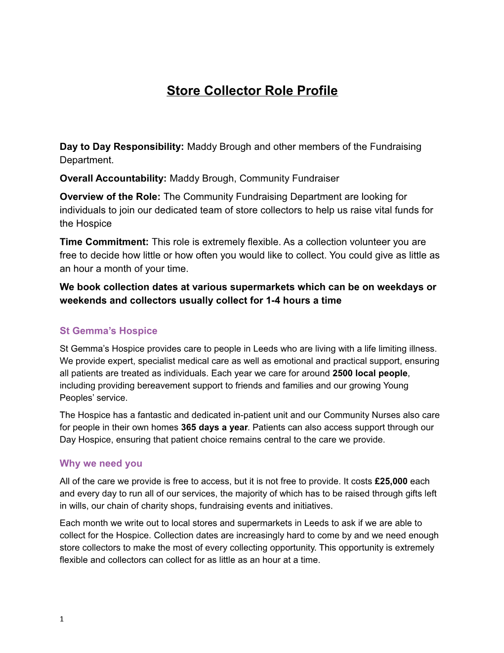 Store Collector Role Profile