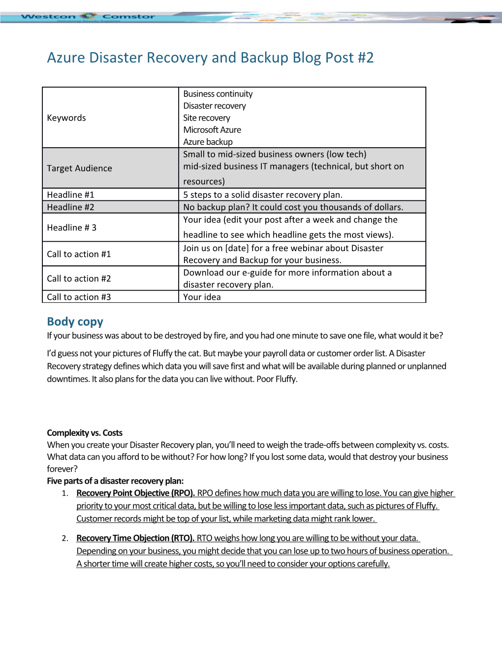 Azure Disaster Recovery and Backup Blog Post #2