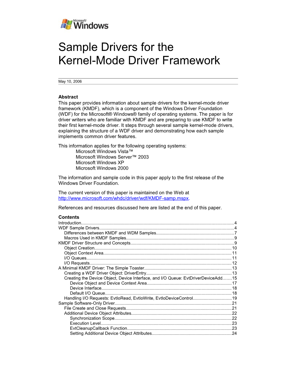 Sample Drivers For The Kernel-Mode Driver Framework