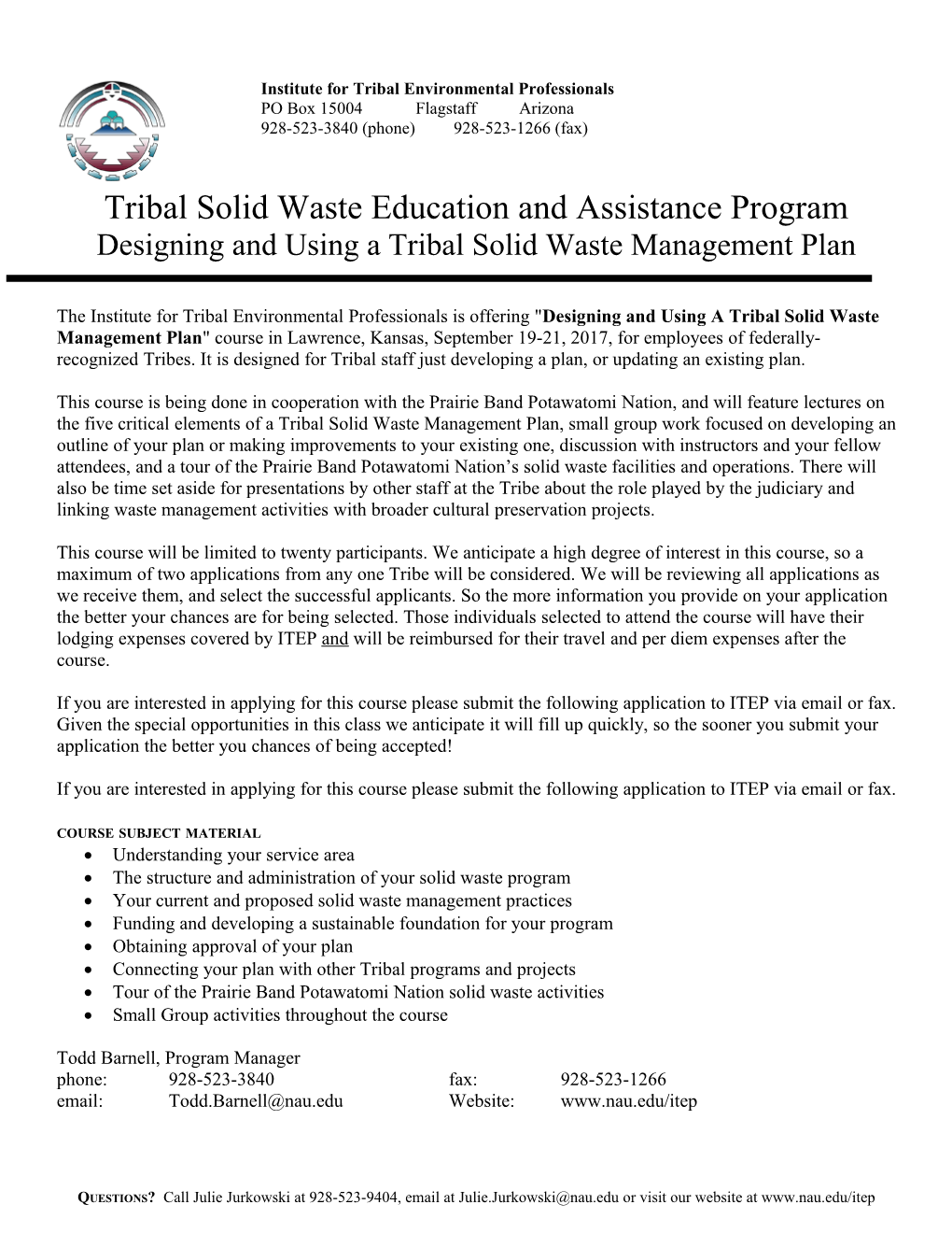 Tribal Solid Waste Education and Assistance Program