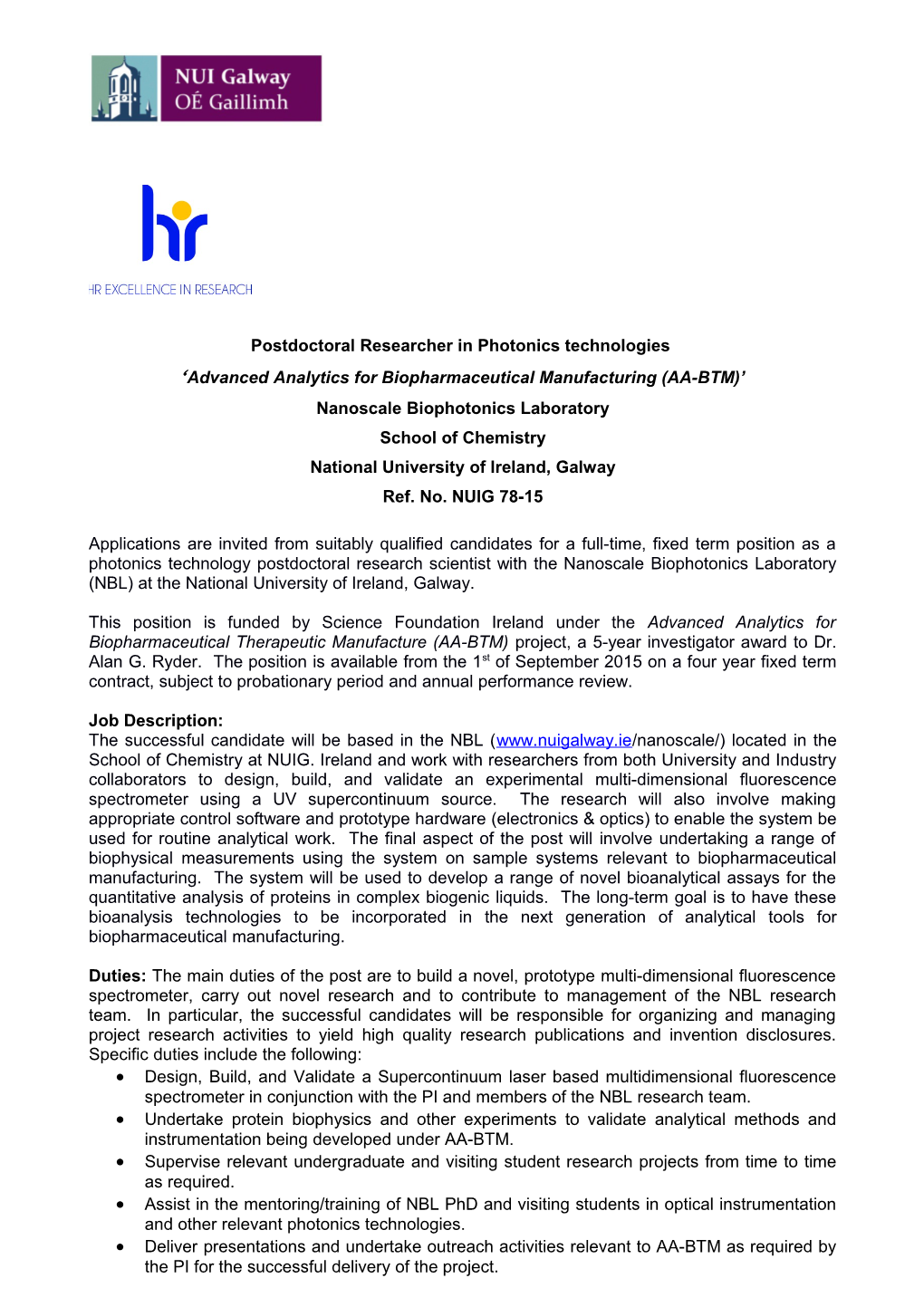 Postdoctoral Researcher in Photonics Technologies