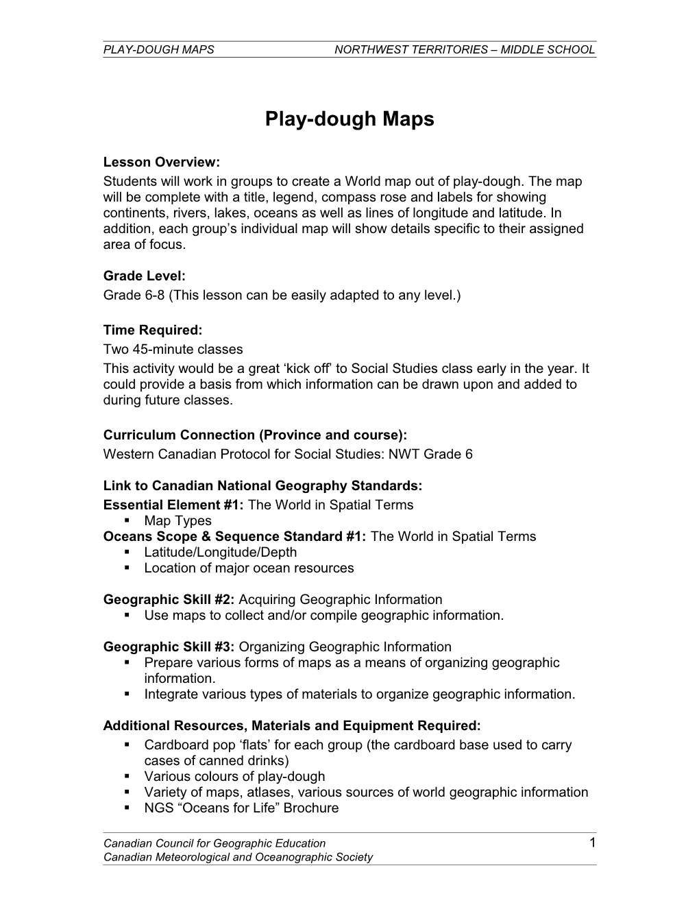 Play-Dough Maps Northwest Territories Middle School
