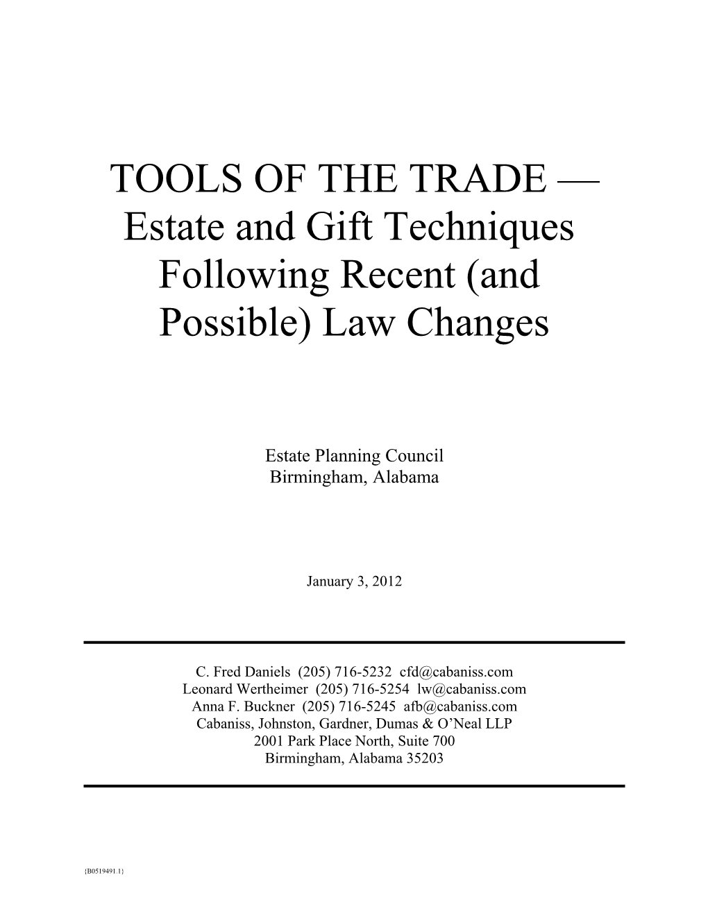 Tools Of The Trade - Estate Planning Council (B0519491.DOC;1)