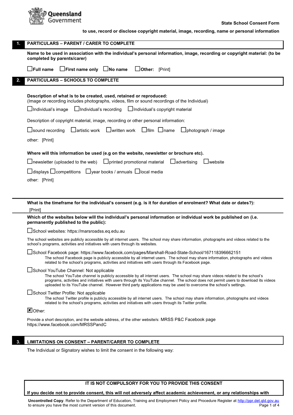 State School Consent Form