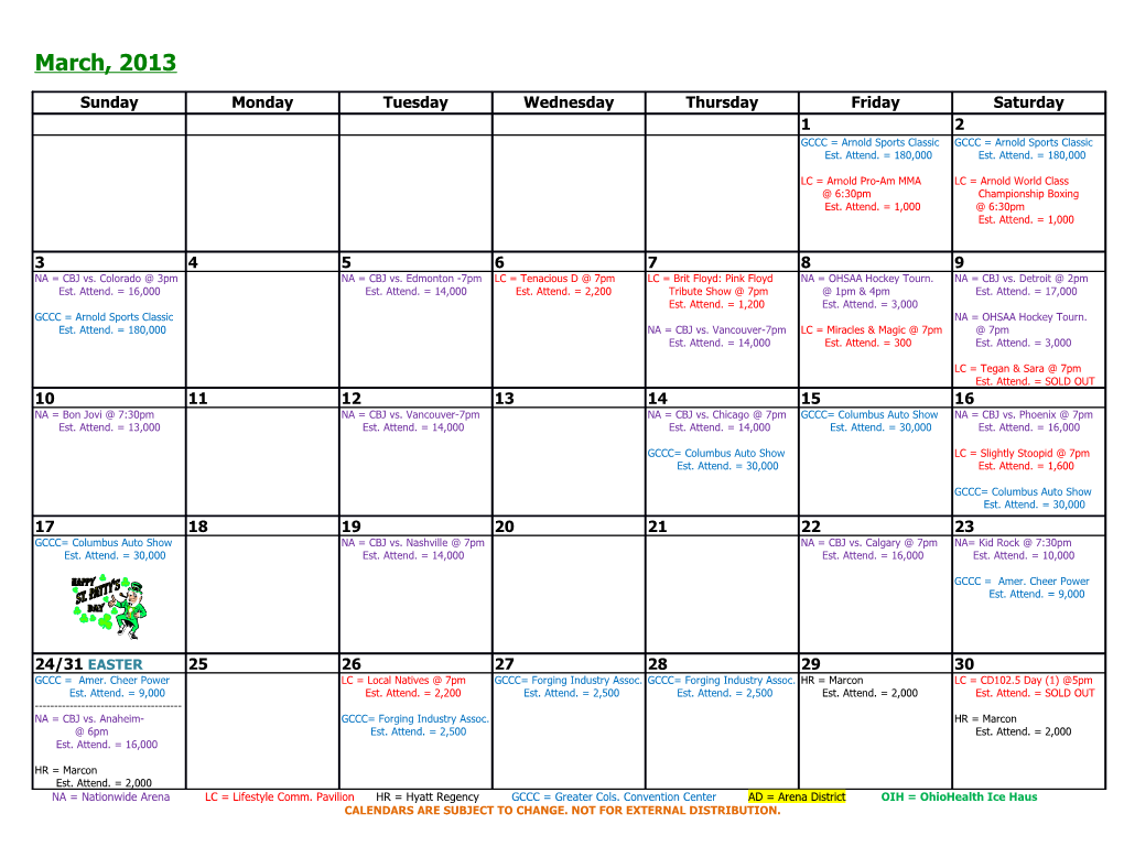 Calendars Are Subject to Change. Not for External Distribution s1