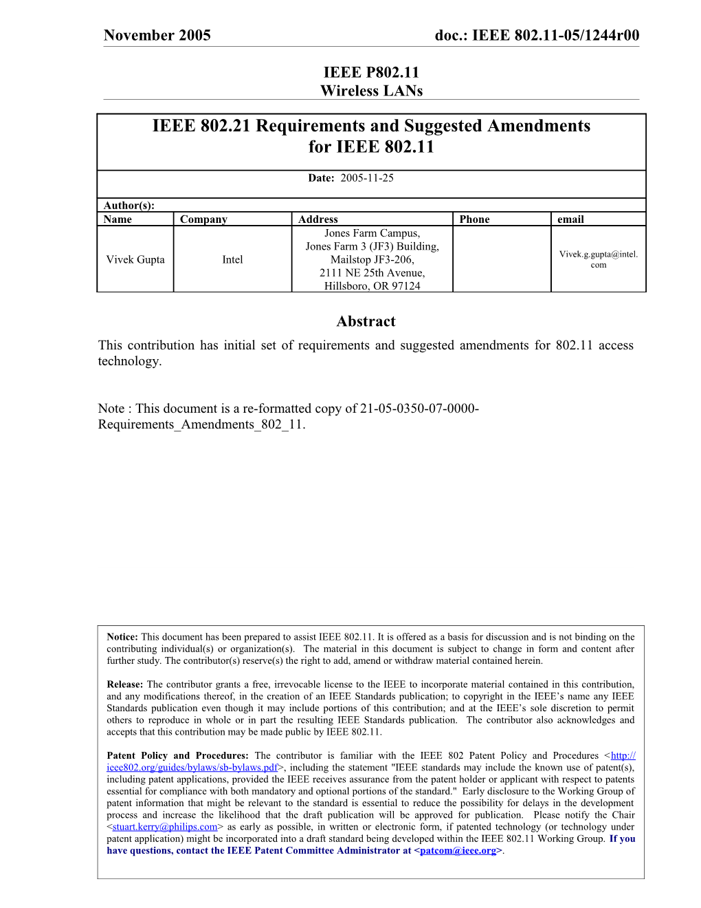 IEEE 802.21 Requirements and Suggested Amendments for IEEE 802.11