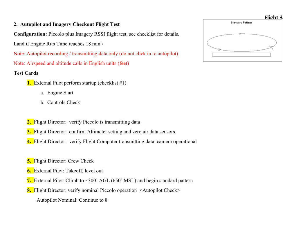 2. Autopilot and Imagery Checkout Flight Test