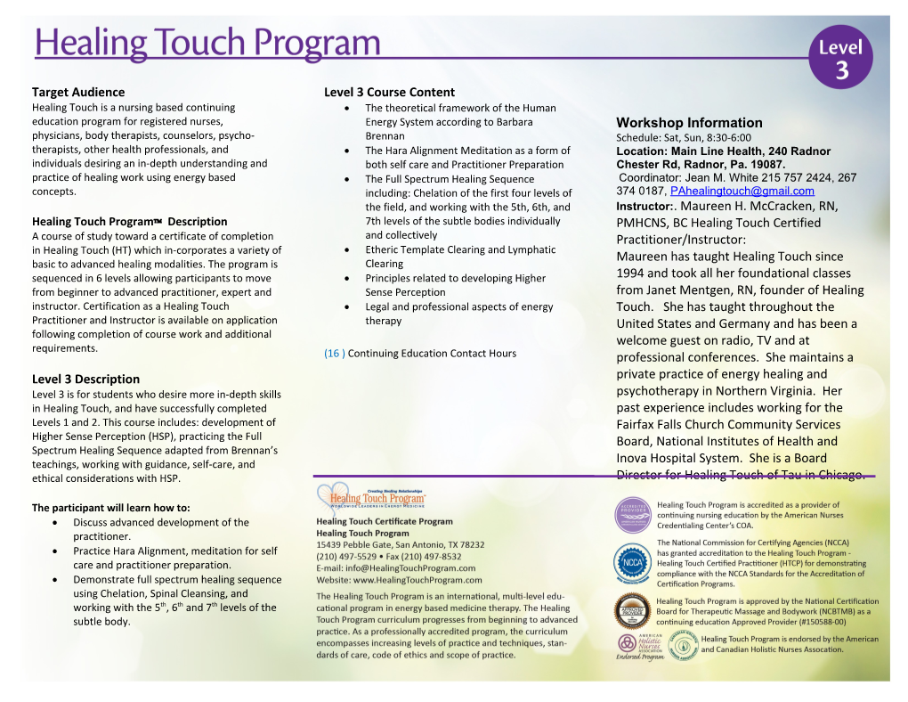 Healing Touch Programô Description