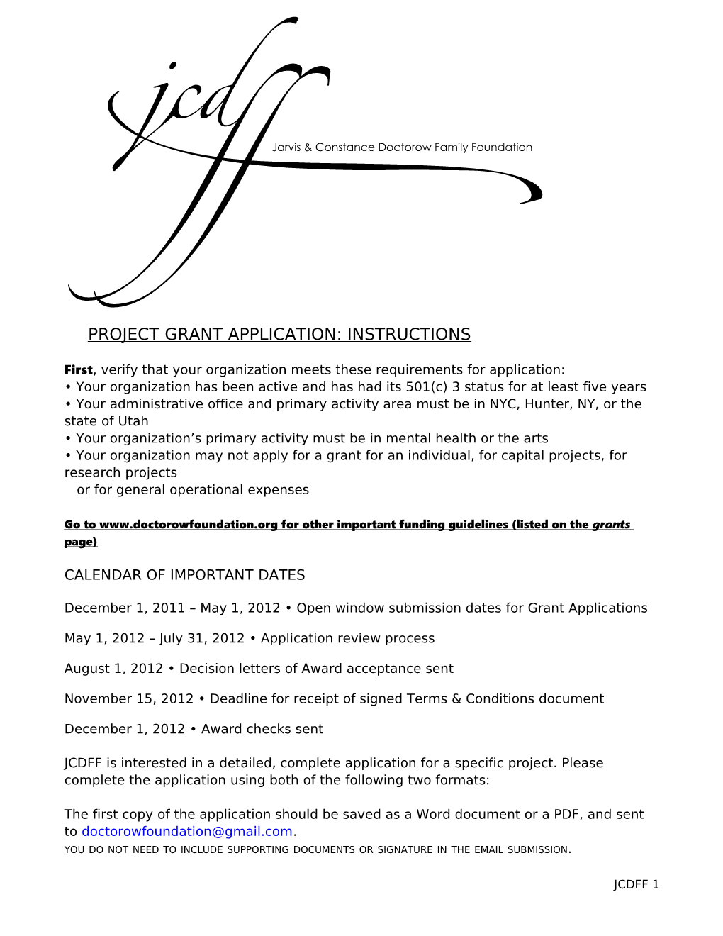 Project Grant Application: Instructions