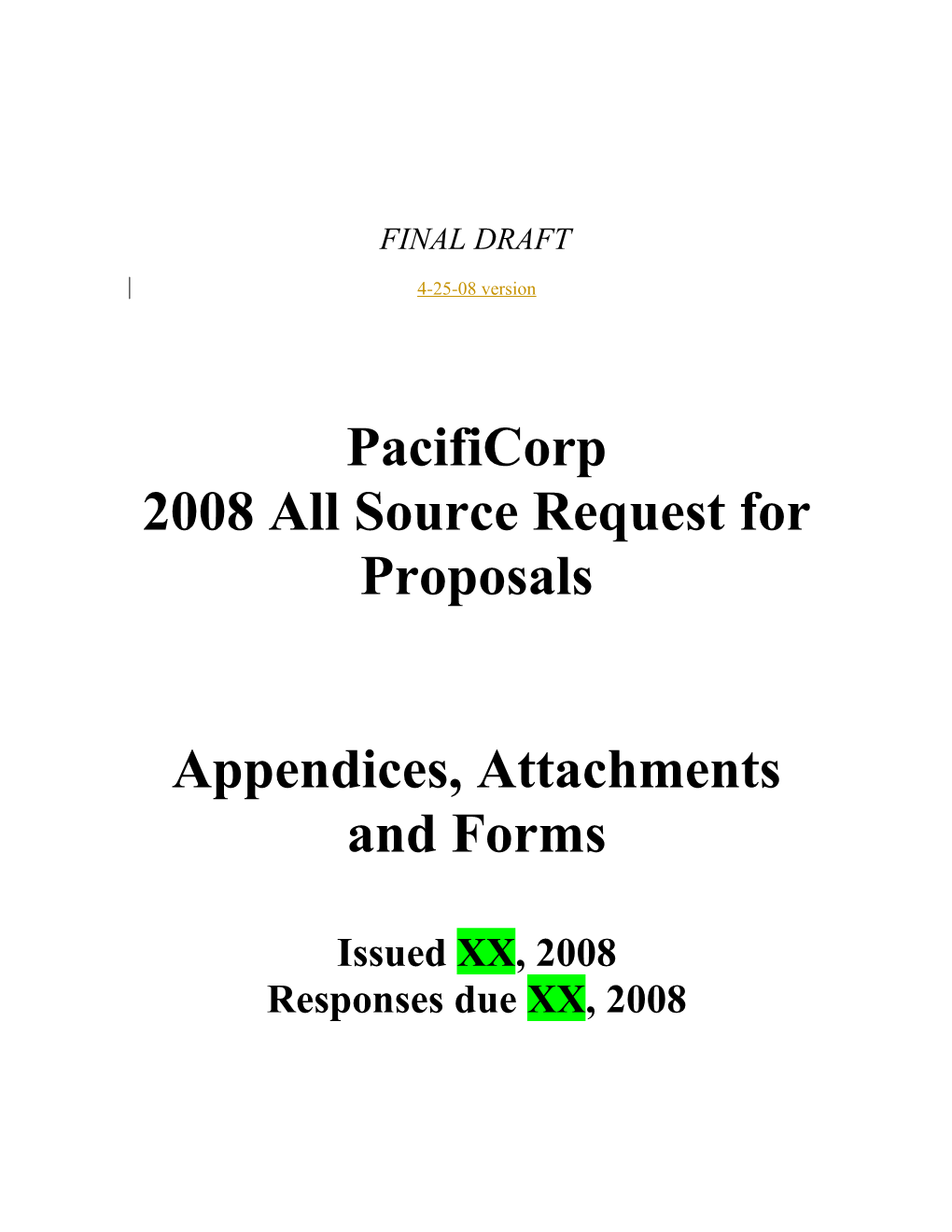 Pacificorp Request for Proposals