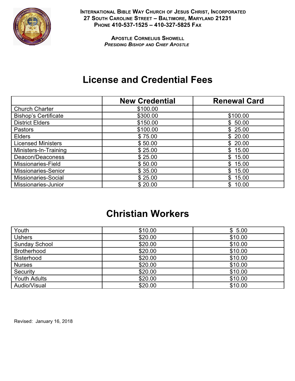 License and Credential Fees