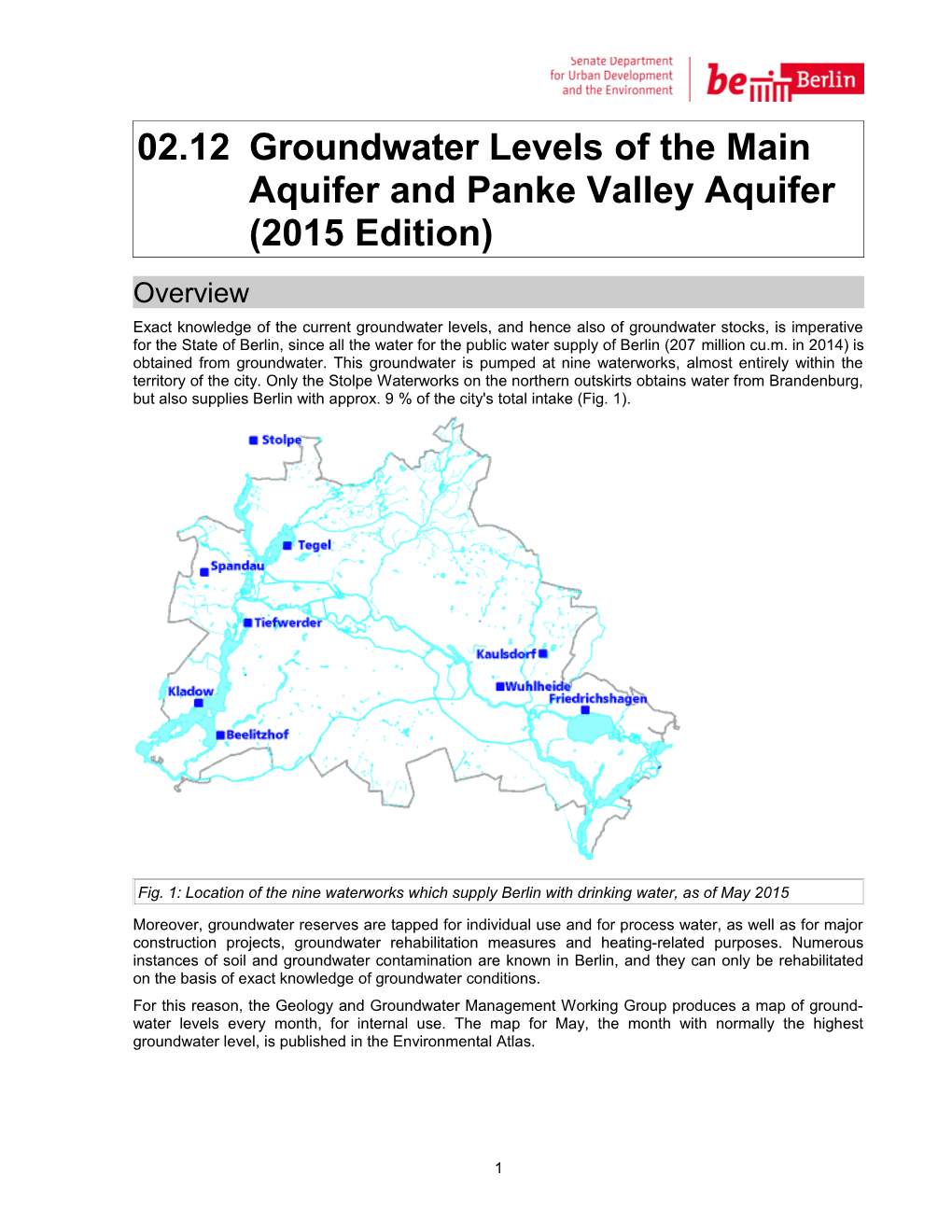 02.12 Groundwater Levels of the Main Aquifer and Panke Valley Aquifer (2015 Edition)