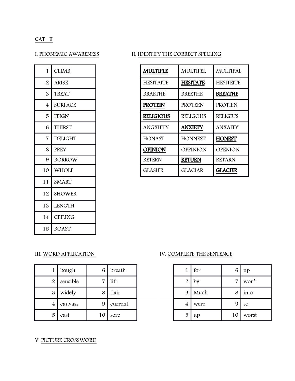 I. Phonemic Awareness Ii. Identify the Correct Spelling