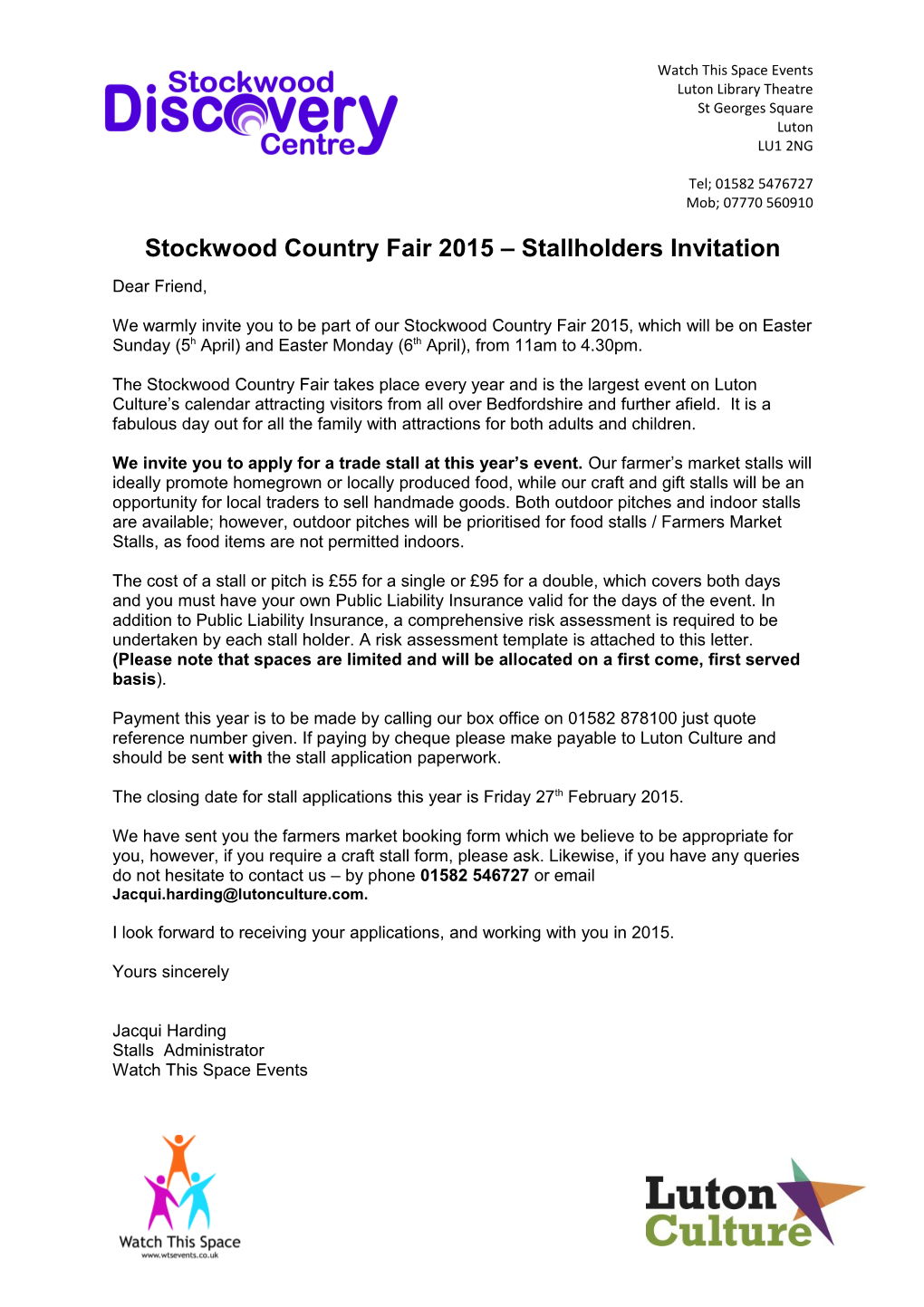 Stockwood Country Fair 2015 Stallholders Invitation