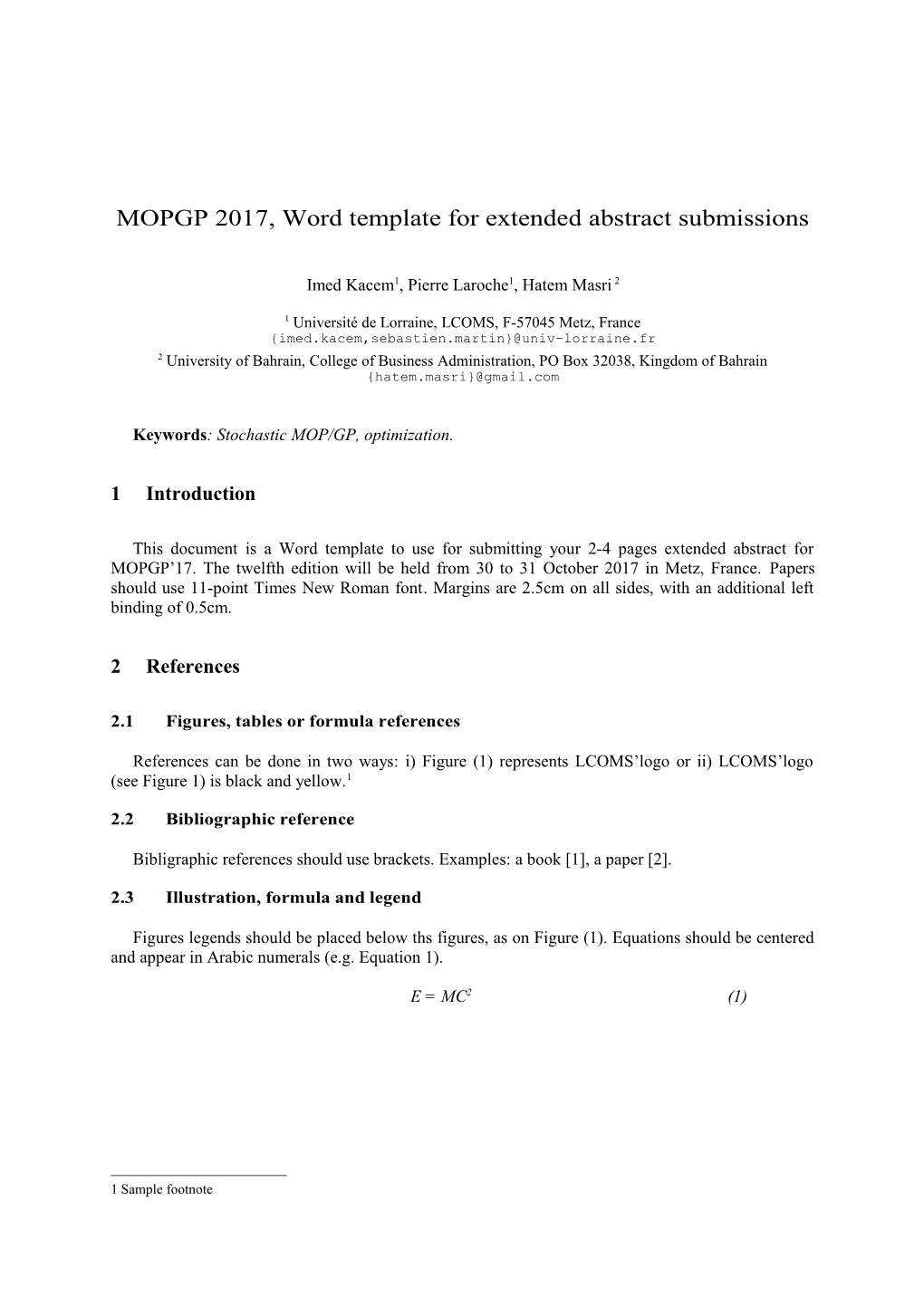 MOPGP 2017, Word Template for Extended Abstract Submissions