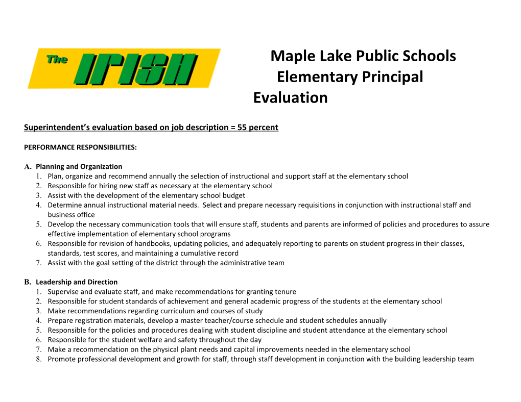 Superintendent S Evaluation Based on Job Description = 55 Percent