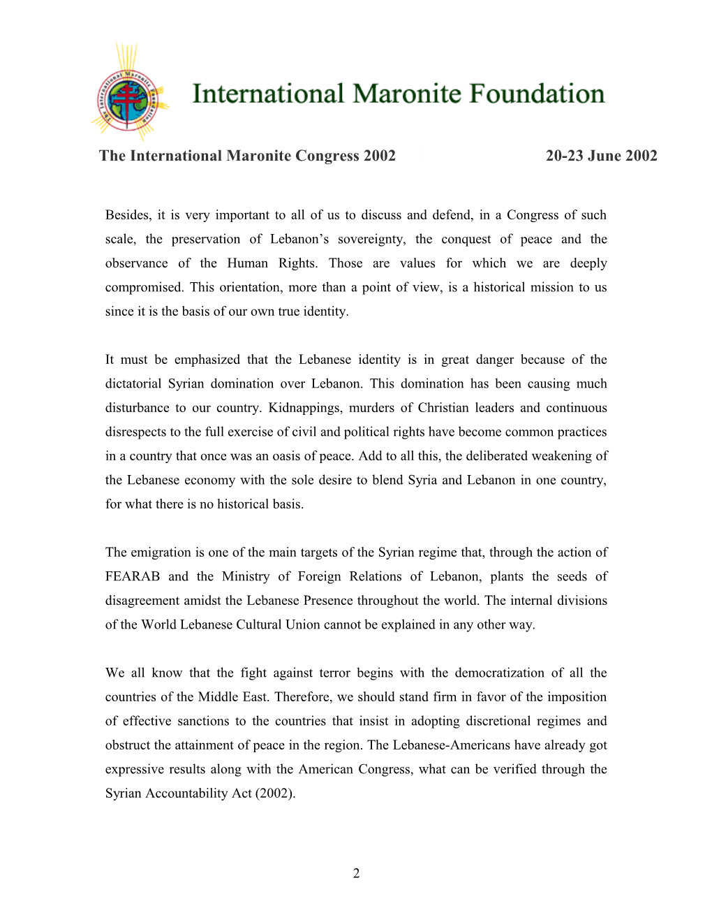 The International Maronite Congress 2002