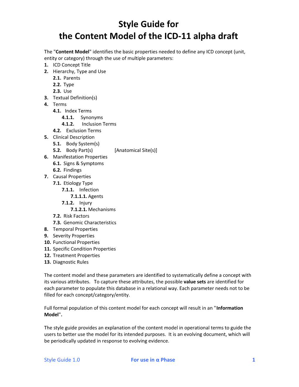 The Content Model of the ICD-11 Alpha Draft