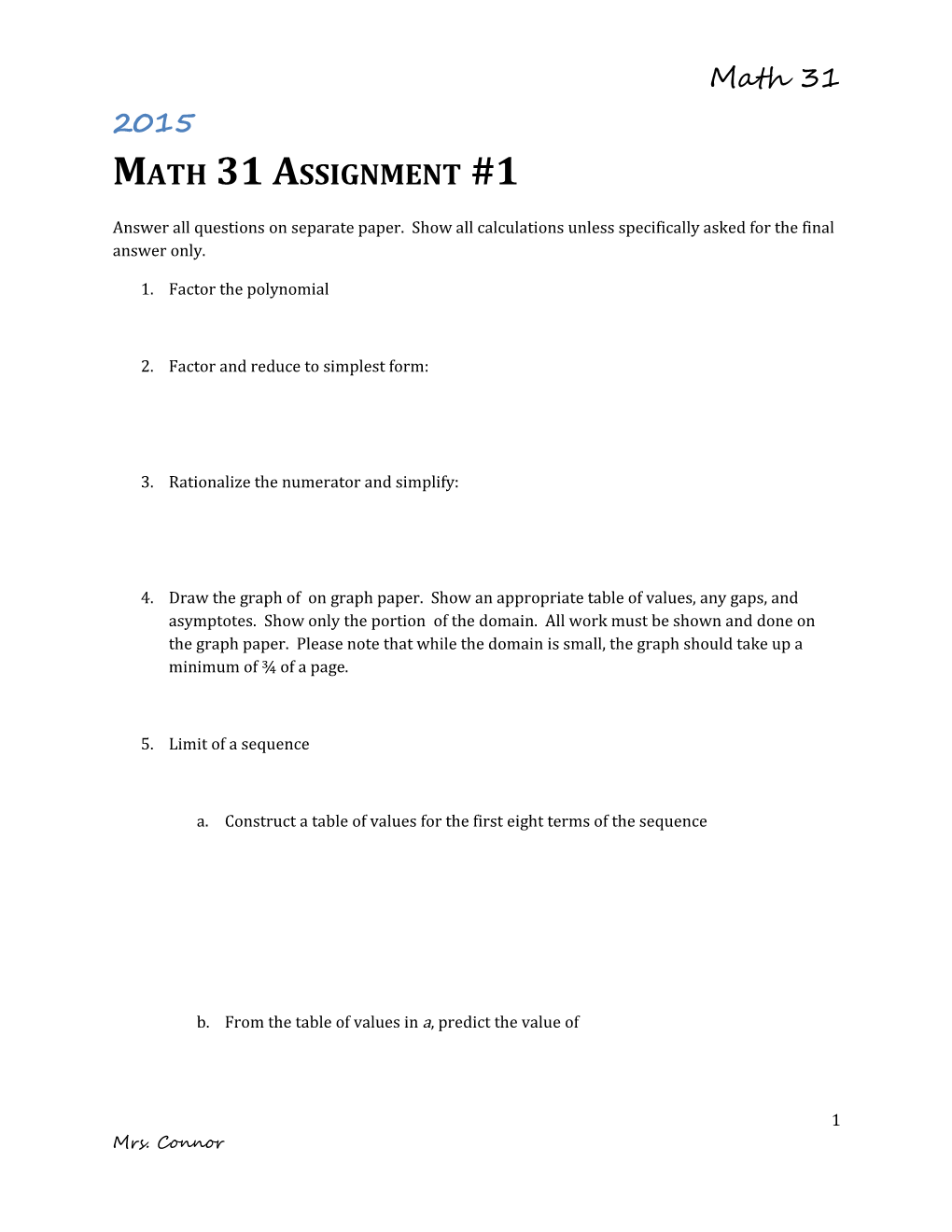 Math 31 Assignment #1