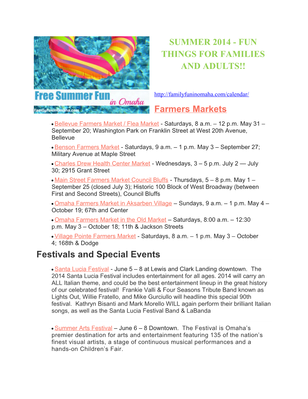 Summer 2014 - Fun Things for Families and Adults