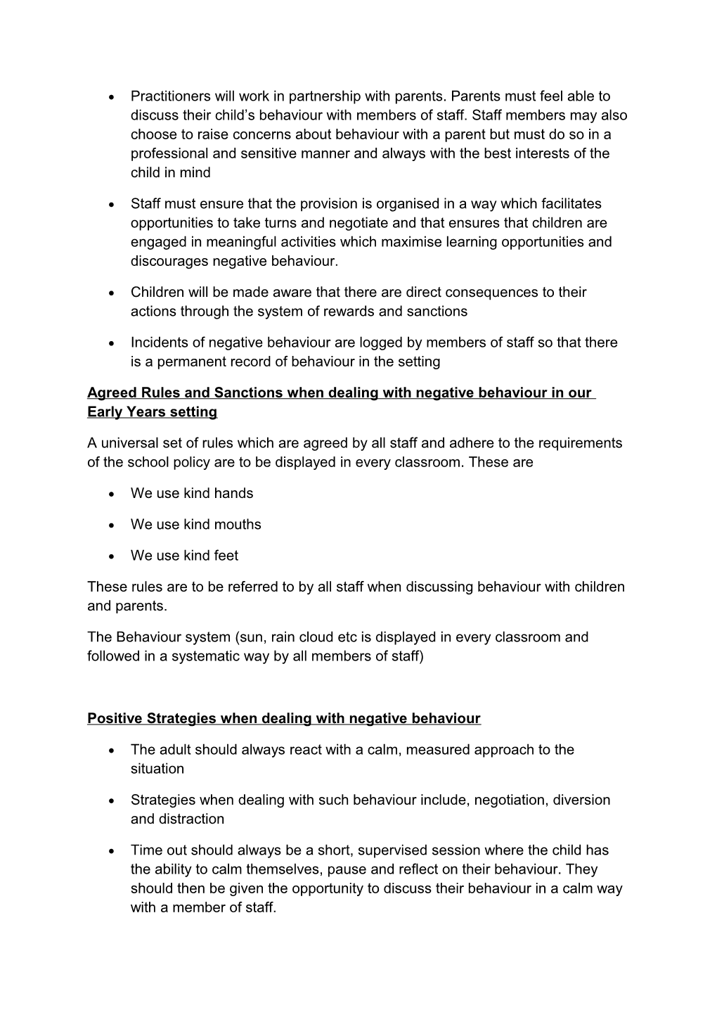 Mesnelea Early Years Foundation Stage (EYFS) Behaviour Policy