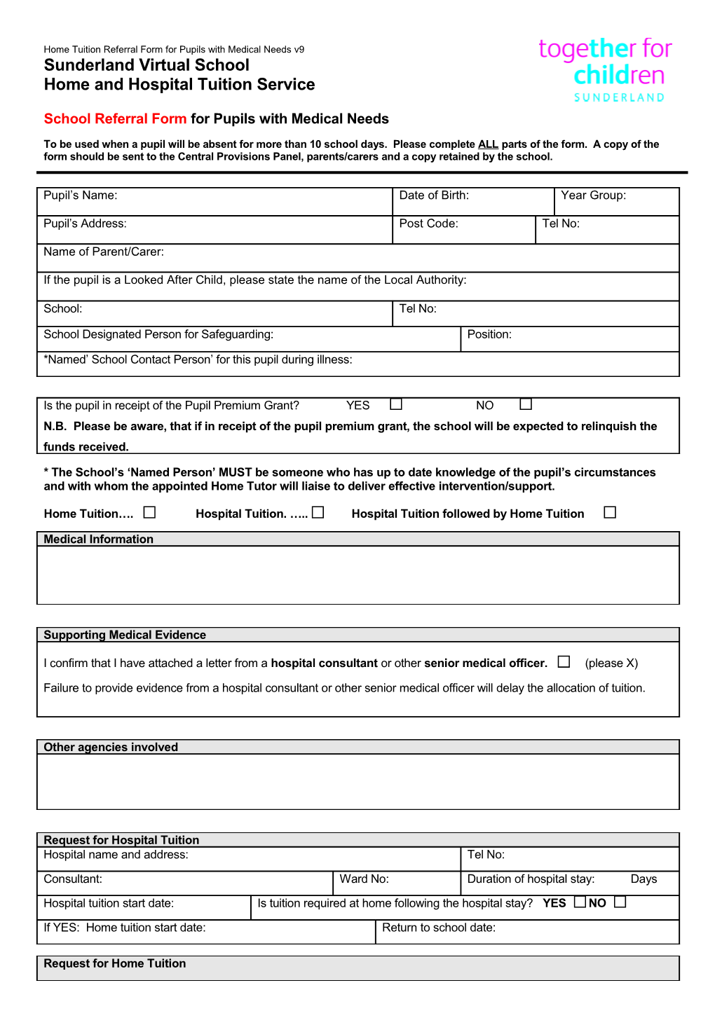 Home Tuition Referral Form for Pupils with Medical Needs V9