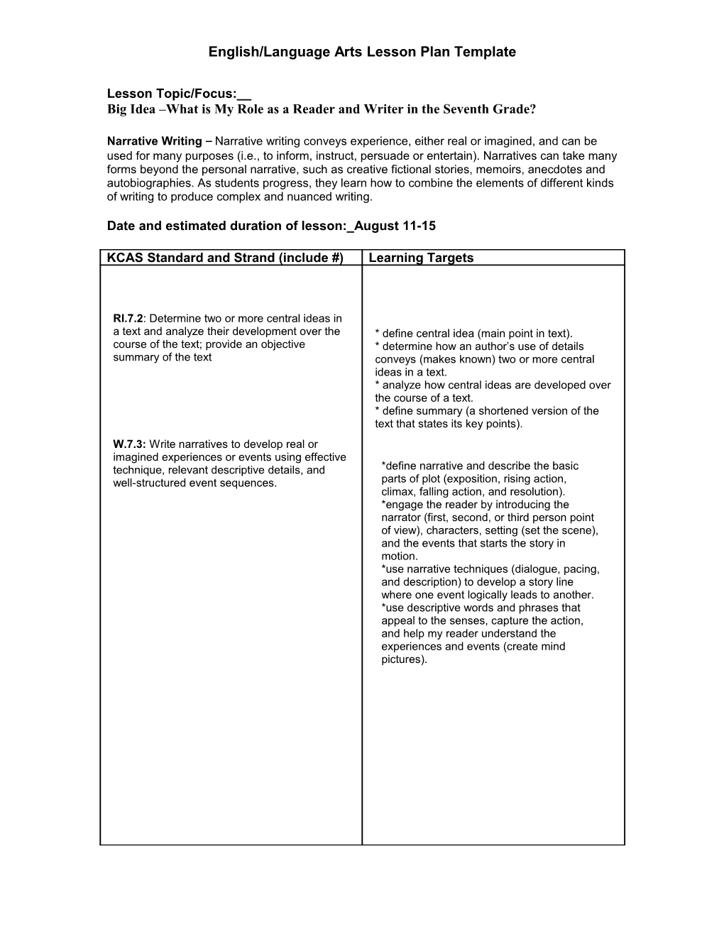 Part II: Lesson Plan Template