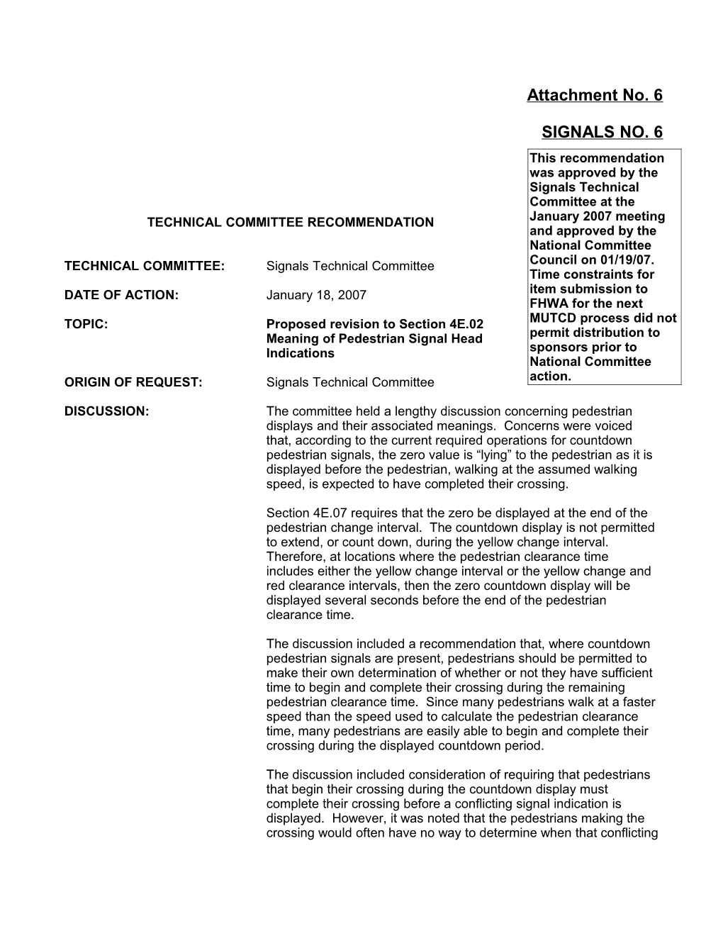 Technical Committee Recommendation s1