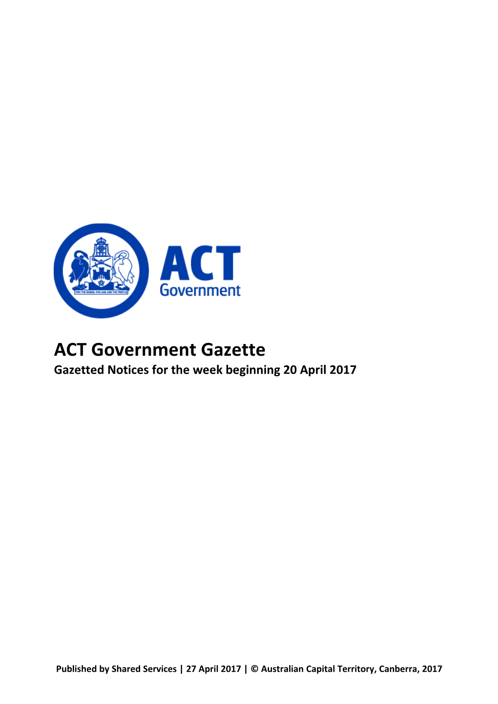 ACT Government Gazette 27 Apr 2017