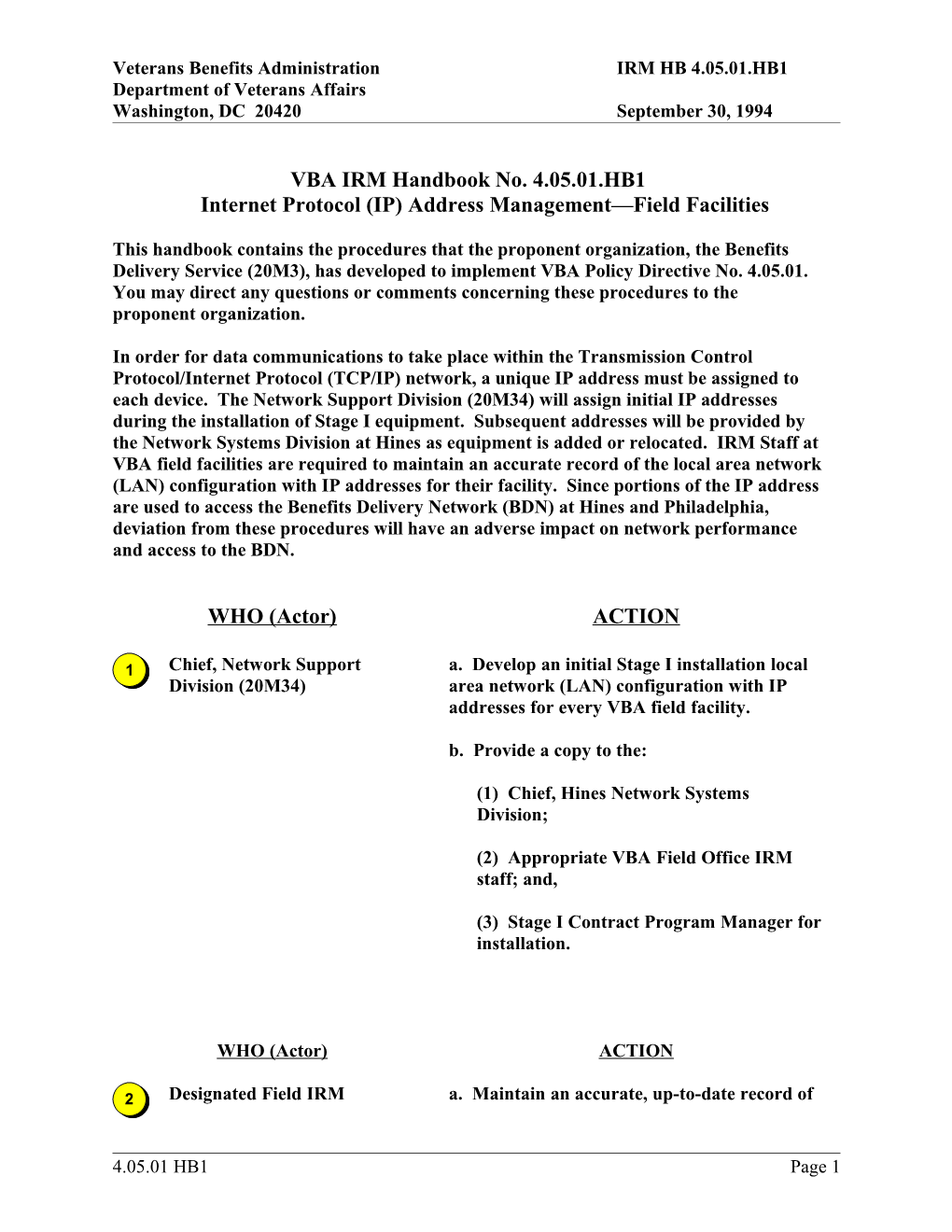 VBA IRM Handbook No. 4.05.01.HB1