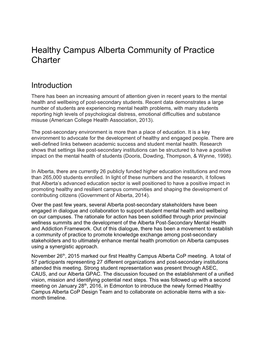 Healthy Campus Alberta Community of Practice Charter